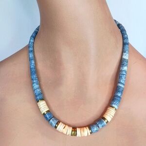 Blue Coral Heishi Shell Necklace.